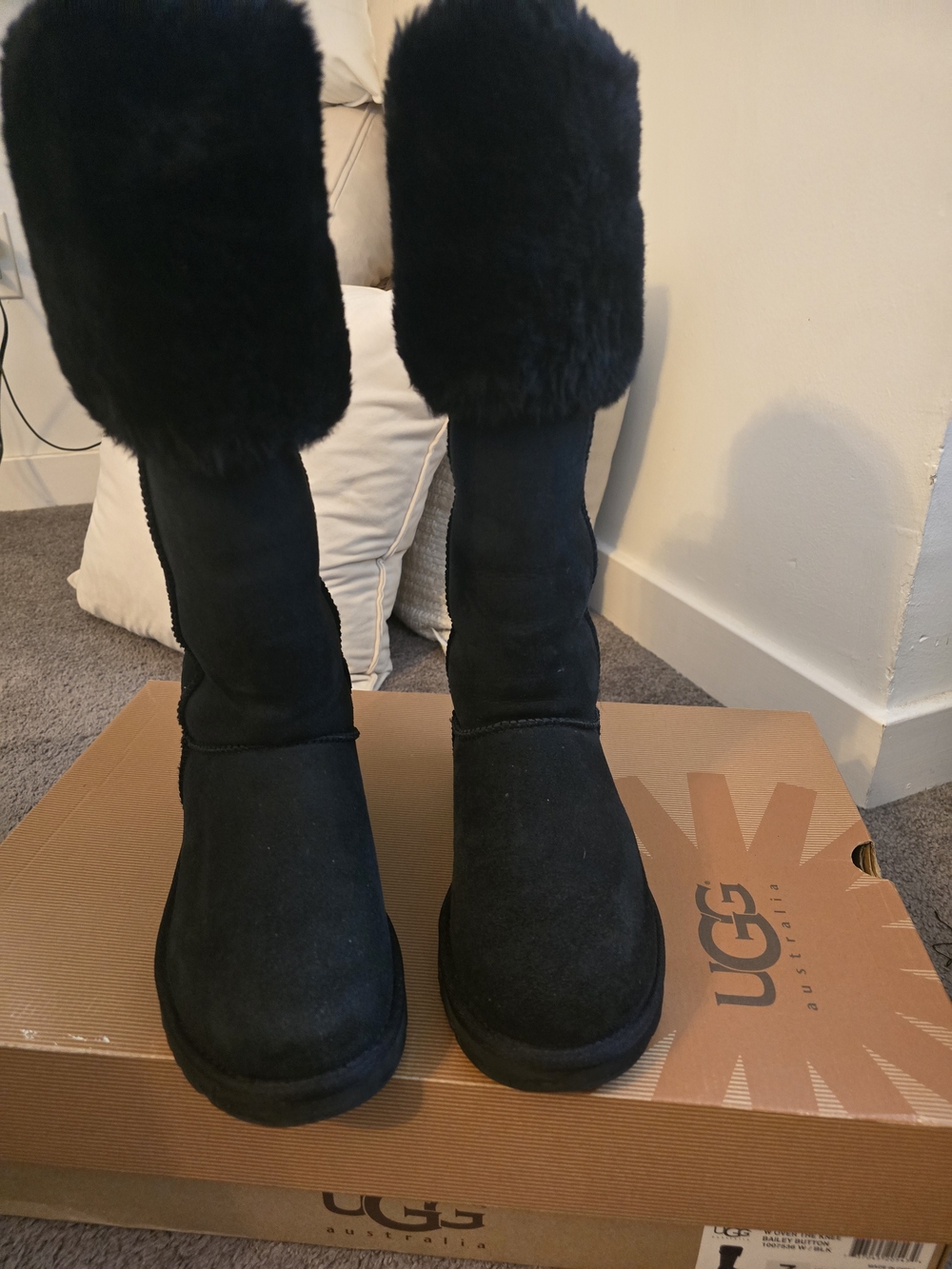 UGG Black Over-The-Knee Boots with Shearling Cuff